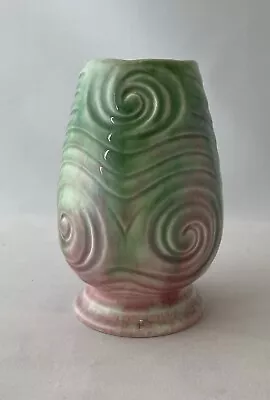 Buy Vintage Falcon Ware Small Swirl Vase Green And Pink Glaze Excellent Condition • 5£