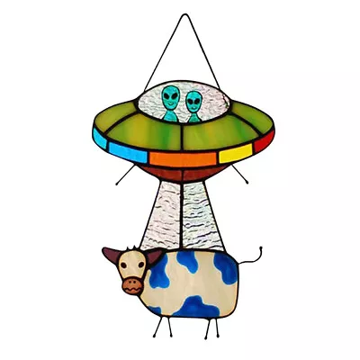 Buy UFO Alien Cow Pendant Stained Glass Suncatcher Window Panel Garden Decorations • 6.59£