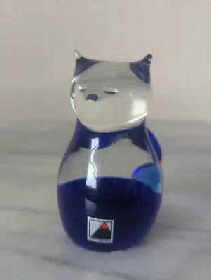 Buy Vintage Czech Glass Cat, Clear/Smokey/Blue, Art Glass, Paperweight **VGC** 8 Cms • 17.99£