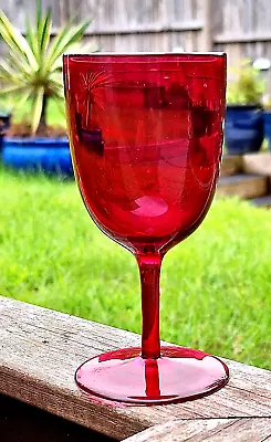 Buy ANTIQUE CRANBERRY WINE GLASS SOLID COLOUR C.1860 • 24£