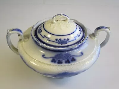 Buy Antique Grindley Flow Blue LORNE Pattern 2 Handled Sugar Bowl WIth Lid Set • 32.62£