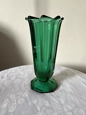 Buy Dark Green Glass Pedestal Vase Hexagonal Base • 9.95£