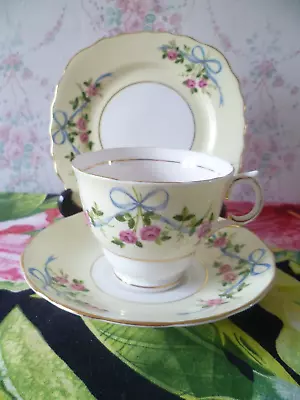 Buy Vintage Colclough English  China Trio Tea Cup Saucer Plate Pink Rose Ribbon Bows • 9£