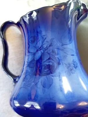 Buy Vintage Staffordshire Pottery Blue Jug Pitcher Floral Rose • 10£