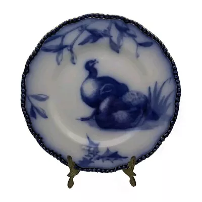 Buy Antique Doulton Burslem Flow Blue Christmas Turkey Dinner Plate 10  D799 • 45£