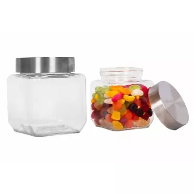 Buy 2 X Glass Storage Jar Size 500ml Canister Sweet Shop Candy Vintage Wedding Jar • 5.98£