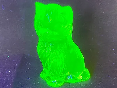 Buy Green Vaseline Glass Miss Cotton Cat Kitty Kitten Animal Uranium Glows Figurine • 44.73£