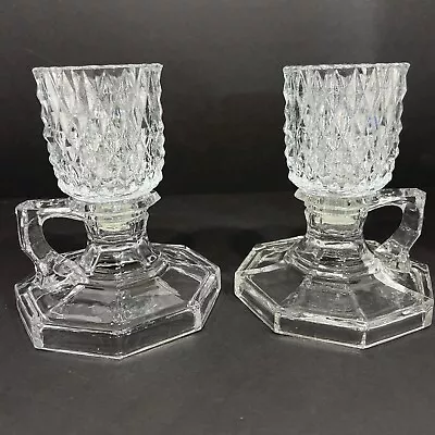 Buy Pair Of Chamber Votive Candle Holders Diamond Cut Glass Cups Clear 5.25” Tall • 14.90£