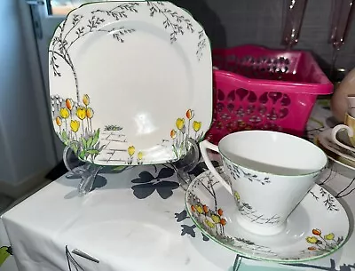 Buy Heathcote Vintage Bone China Tea Trio Cup Saucer And Plate Floral/Tulips Pattern • 10£