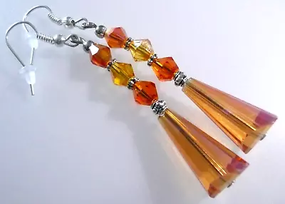Buy Vintage Look Tangerine Czech Crystal Teardrop Glass Long Earrings Jewellery Gift • 9.19£