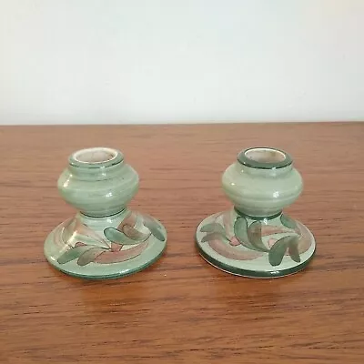 Buy Vintage Pair Of Green/Brown Jersey Pottery Candle Holders  • 11£