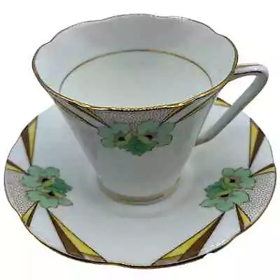 Buy Vintage Art Deco ABJ Grafton China Kingsley Tea Cup Saucer Made In England • 29.33£