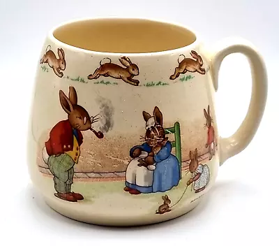 Buy ROYAL DOULTON BUNNYKINS MUG Feeding Baby Barbara Vernon GREEN STAMP 1934 RARE VG • 23.99£