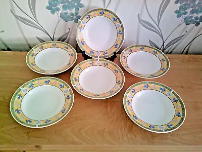 Buy ROYAL NORFOLK - Yellow / Blue Diamond Pattern - Rimmed Cereal Bowls - Set Of 6 • 14.95£
