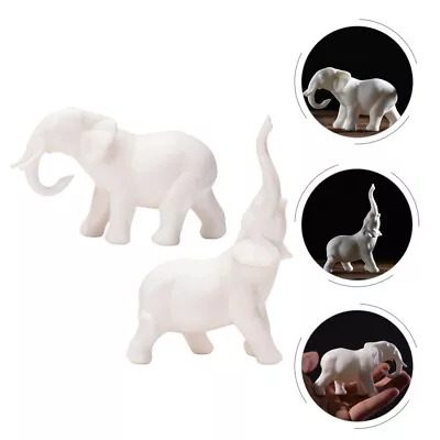 Buy  2 Pcs Elephant Ornaments White Porcelain Miniature Figurines Desktop Adorn • 16.99£