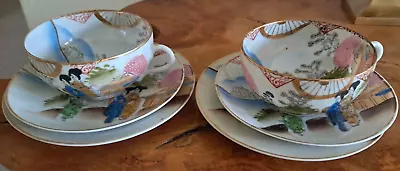 Buy Two Vintage Japanese 1930s Eggshell Porcelain Trio Tea Cup Saucer Plate Geisha • 12.99£