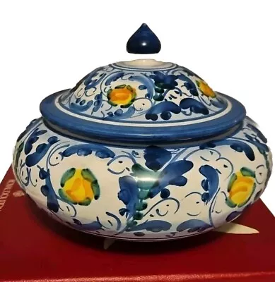 Buy Handpainted, Artist Signed Caltagirone Italian Pottery Lidded Bowl • 39.14£