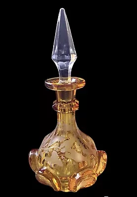 Buy Vintage Bohemian Glass Golden Amber Cut To Clear Decanter Bottle Unusual Rare • 39.14£