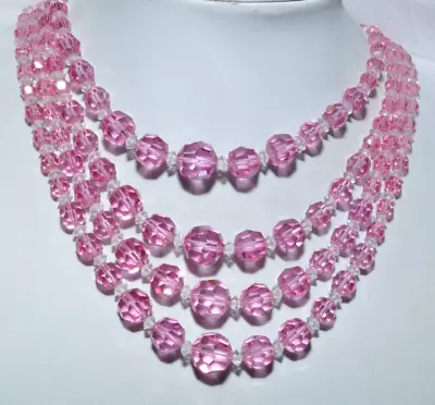 Buy Fabulous Vintage Four Strand Cranberry Crystal Necklace • 14.99£