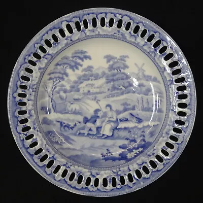 Buy Rare Antique Spode Shepherdess Blue Transfer Reticulated Small Plate C1810-20 • 95£
