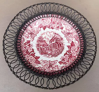 Buy RARE Antique Red Merrie Olde England British Hostess Tableware Wire Basket Art • 83.83£