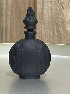 Buy Antique Art Deco French Embossed Black Satin Glass Perfume Bottle  • 68£