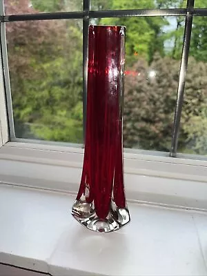 Buy Vintage Whitefriars Glass Geoffrey Baxter Red Tricorn Vase With Sticker Rare • 25£