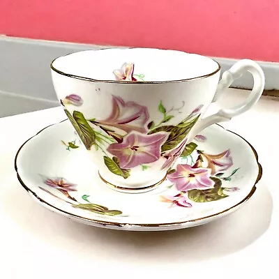 Buy Marlborough Bone China Tea Cup & Saucer Pink/purple Morning Glory 22k Gold • 11.16£