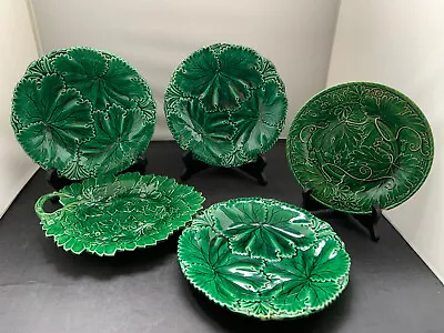 Buy 3 Antique COPELAND Green Majolica Vine Leaf Plates 22cm Plus 2 Others Plate/dish • 54.50£