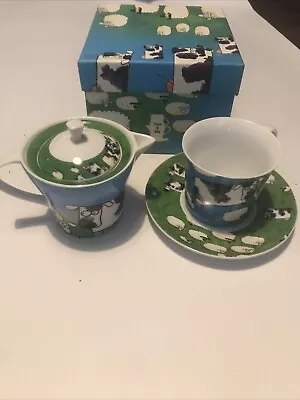 Buy Blarney Porcelain 3 Piece Tea Set Cow/Sheep Irish Fine China Made In Ireland  • 24£