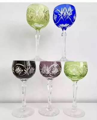 Buy Vintage Bohemian Colored Crystal Glass Wine Glasses Set Of 5 • 95£