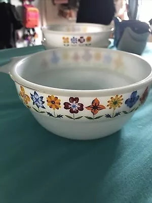 Buy Vintage Phoenix Opalware Flowers 2 Handle Mixing Bowl, Casserole Dish 1960’s • 6£