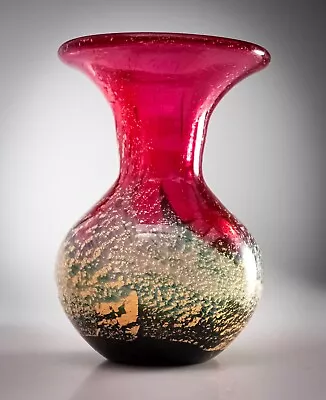 Buy Vintage Maltese Valletta Blown Glass Small Vase Pink Blue Gold Sparkle 9cm Tall • 29.60£