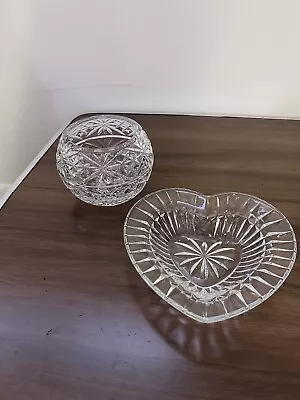 Buy Small Crystal Bowls Vintage Heart Shaped And Circular Spherical Lot Of 2 • 23.30£