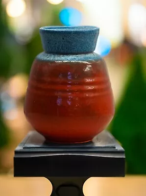 Buy Vintage Art Pottery VASE RED/BLUE  FAT LAVA  CRACKLE GLAZE MIDCENTURY  SIGNED • 29.99£