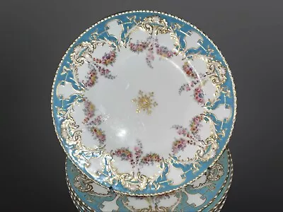 Buy Pair Of Copeland Pink Blue & Gold Floral Garland Cabinet Plates Circa 1890s • 220£