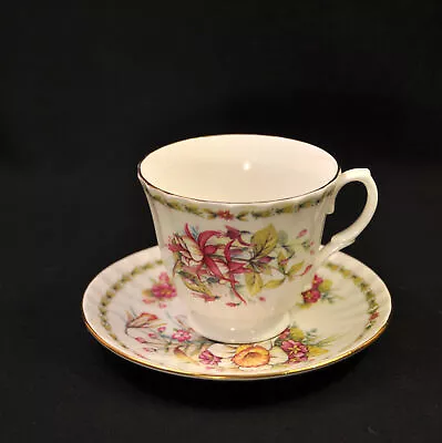 Buy Duchess Cup & Saucer Fine Bone China Fluted Footed Green Magenta Floral W/Gold • 27.01£