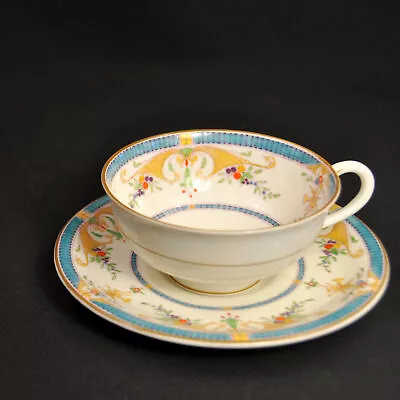 Buy Royal Worcester Bordeaux Cup & Saucer Blue Hand Painted Raised Enamel 1925 HTF • 40.99£