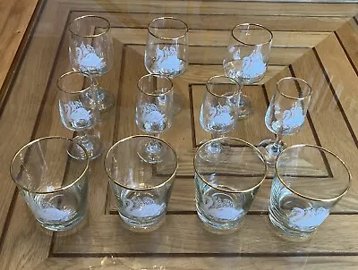 Buy Set Of Vintage 1970 1970s Dema Gold Rimmed Swan Glasses / Tumblers/ Sherry X 11 • 22.95£