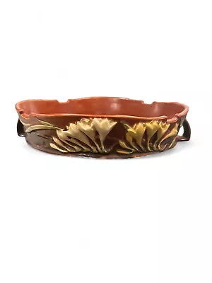 Buy ROSEVILLE Pottery Rare Sculptured Rim Orange Freesia Console Handle Bowl 467-10 • 44.98£