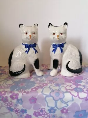 Buy Pair Of Antique Ceramic Staffordshire Cats  Antique Mantel Cats • 45£