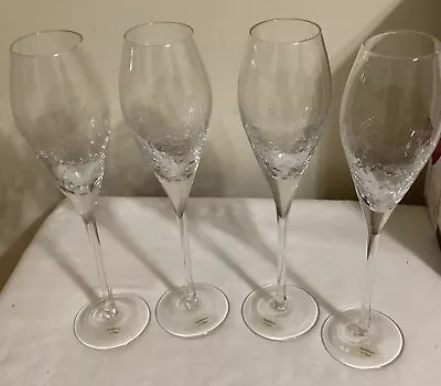 Buy Champagne Wine Glasses Crackled Glass 10” Tall Mouth Blown Set Of 4 • 19.57£