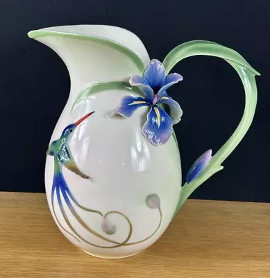 Buy STUNNING Vintage Franz Porcelain Large Hummingbird And Iris Pitcher Jug Vase • 97£
