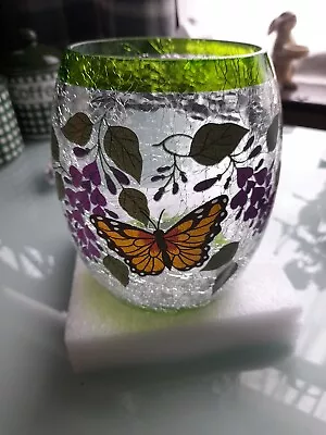 Buy New Glass Crackle Butterfly Bowl Vase Candle Holder Christmas Gift • 14.99£