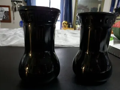 Buy Vintage L.E. Smith Amethyst Black Glass Vases Lot Of 2 • 18.64£