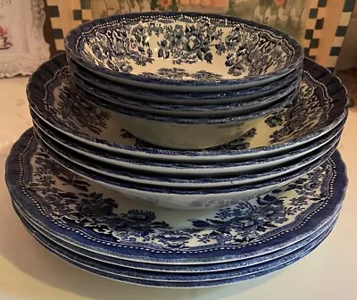 Buy 12 Piece Blue And White Queen’s By Churchill Made In England Dinnerware Set • 102.70£