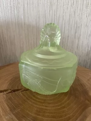 Buy Art Deco Walther Sohne Nymphen Uranium Green Vaseline Frosted Glass Trinket Box • 19.99£