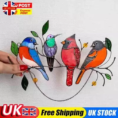 Buy Color Birds On A Wire Stained Glass Window Hanging Panel (2) UK • 6.37£