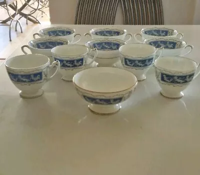 Buy Coalport Revelry 11 Piece Tea Set Dinner Soup Coupes Sugar Bowl Blue White China • 39.99£