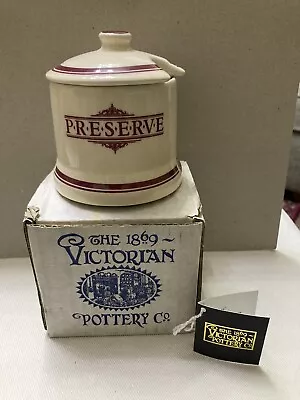 Buy 1869 Victorian Pottery;Red On Cream Lidded Preserve Jar & Box,VPR042 • 12.50£